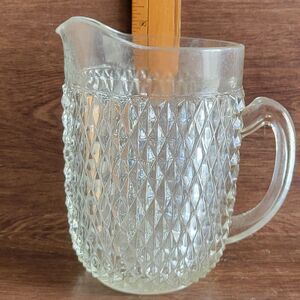 Vintage Indiana Cut Glass Pitcher Diamond Point  8" Tall At Ice Lip Spout A1